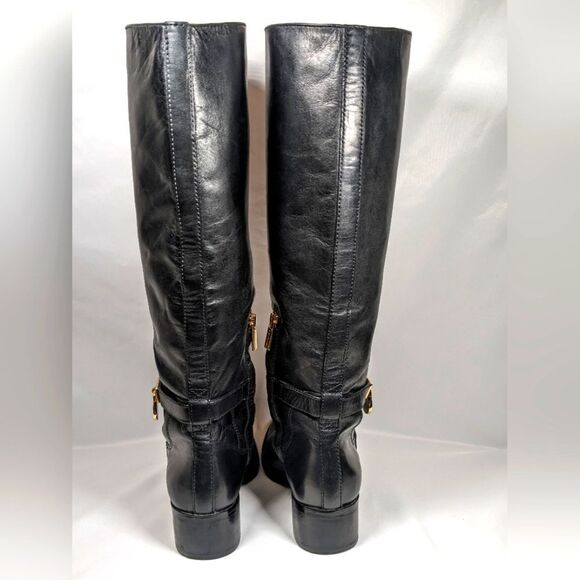 Michael Kors Hamilton Lock Black Leather Riding Boots 2" Heel Size 7M - Picture 5 of 13